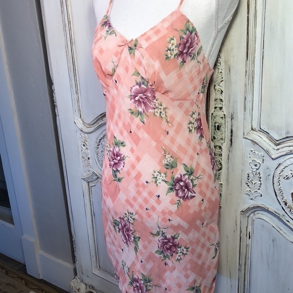 Body Chic Size Medium Spaghetti Strap Plaid and Floral Sheer Nighty Vintage - Picture 3 of 11